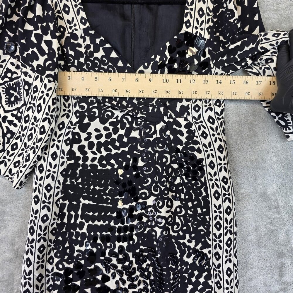 Vintage Nanette Lepore Blouse Womens 2 Black White Silk Sequin Embellished Boho - Picture 7 of 14